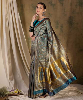 sky blue banarasi art silk saree with soft weaving highlights  1