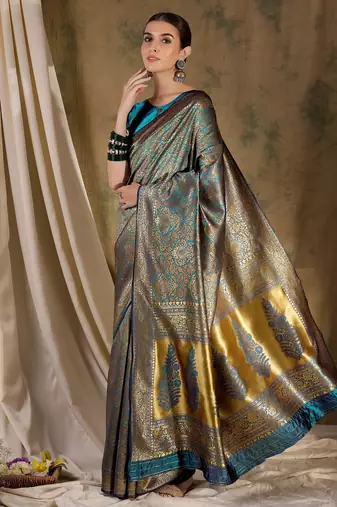 sky blue banarasi art silk saree with soft weaving highlights 