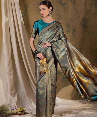 sky blue banarasi art silk saree with soft weaving highlights  2