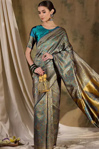 sky blue banarasi art silk saree with soft weaving highlights 
