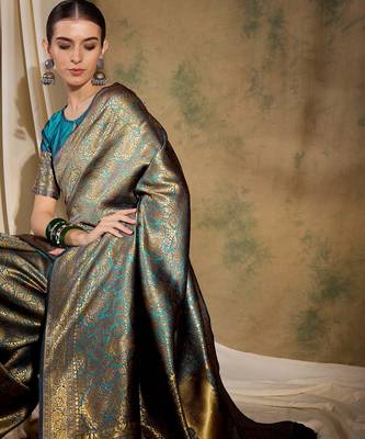 sky blue banarasi art silk saree with soft weaving highlights  3
