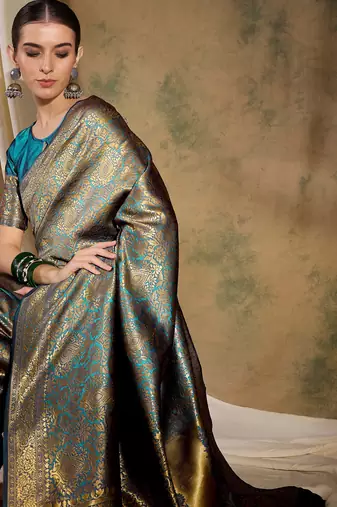 sky blue banarasi art silk saree with soft weaving highlights 