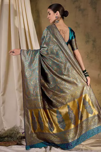 sky blue banarasi art silk saree with soft weaving highlights 