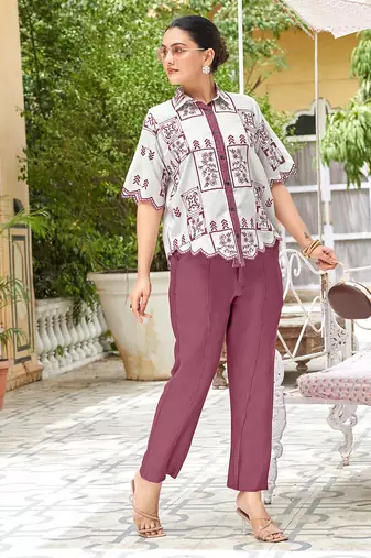 Embroidered Pure Cotton Shirt With Trousers Co-ords