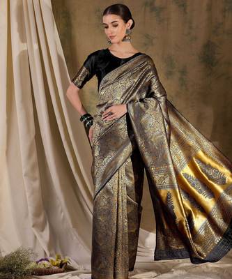 black banarasi art silk saree with bold weaving features  1