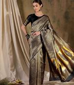 black banarasi art silk saree with bold weaving features 