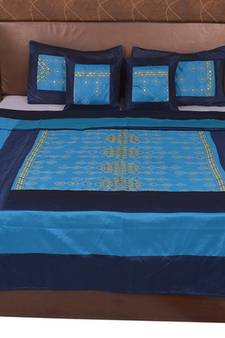 Polysilk Rajwada Mirror work Bed Cover Set