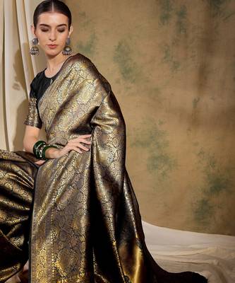 black banarasi art silk saree with bold weaving features  2