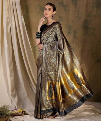 black banarasi art silk saree with bold weaving features  3