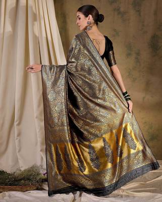 black banarasi art silk saree with bold weaving features  4