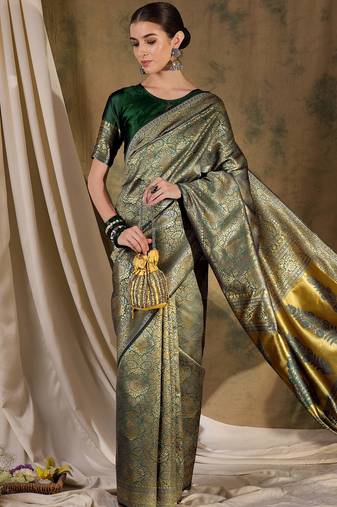 radiant green banarasi art silk saree with fine weaving motifs 