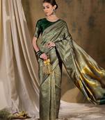radiant green banarasi art silk saree with fine weaving motifs 