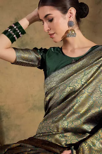 radiant green banarasi art silk saree with fine weaving motifs 