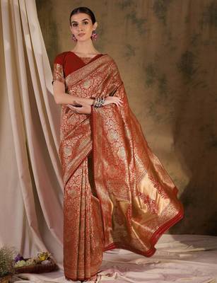 red banarasi art silk saree with grand weaving design  1
