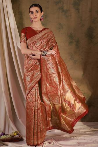 red banarasi art silk saree with grand weaving design 