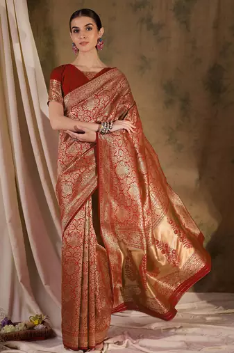 red banarasi art silk saree with grand weaving design 
