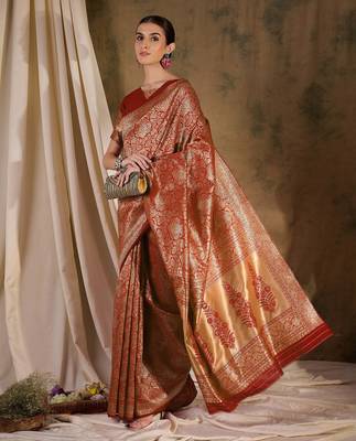 red banarasi art silk saree with grand weaving design  2