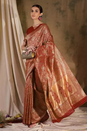 red banarasi art silk saree with grand weaving design 
