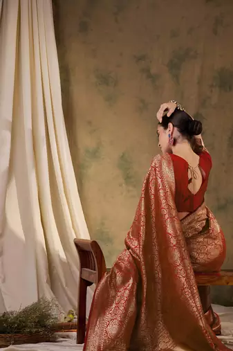 red banarasi art silk saree with grand weaving design 