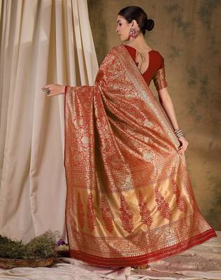 red banarasi art silk saree with grand weaving design  4