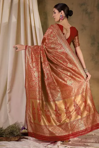 red banarasi art silk saree with grand weaving design 