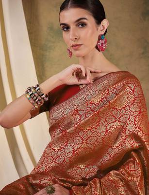 red banarasi art silk saree with grand weaving design  5