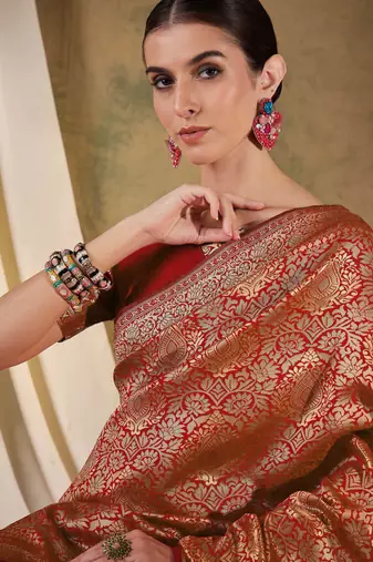 red banarasi art silk saree with grand weaving design 