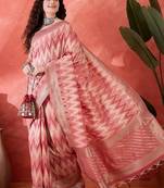 Pink heavy cotton silk saree with beautiful ethnic woven design    