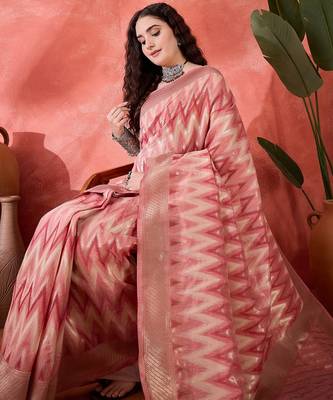 Pink heavy cotton silk saree with beautiful ethnic woven design     2