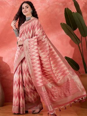 Pink heavy cotton silk saree with beautiful ethnic woven design     3