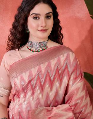 Pink heavy cotton silk saree with beautiful ethnic woven design     5