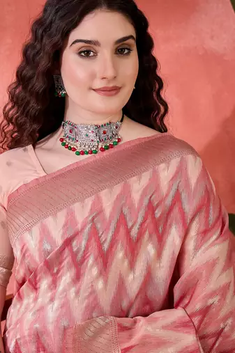 Pink heavy cotton silk saree with beautiful ethnic woven design    