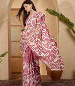 dusty pink gold crush art silk embroidered saree with belt white thread work designer festive saree