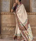 Cream printed silk festival classic saree