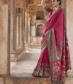 Dark hot pink printed silk festival classic saree
