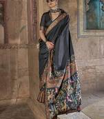 Black printed silk festival classic saree