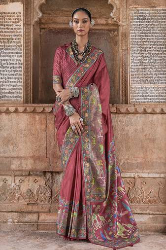Rust printed silk festival classic saree