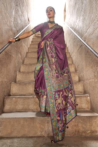 Purple printed silk festival classic saree