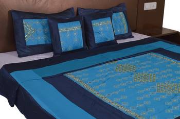 Polysilk Rajwada Mirror work Bed Cover Set 4
