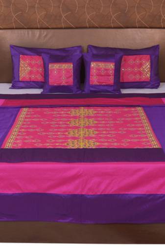 Polysilk Rajwada Mirror work Bed Cover Set