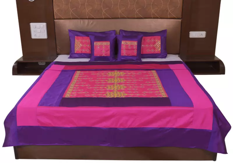 Polysilk Rajwada Mirror work Bed Cover Set