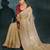 Cream embroidered silk blend contemporary saree for engagement