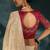 Cream embroidered silk blend contemporary saree for engagement