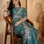 teal blue chocolate art silk embroidered saree with belt sequence work designer festive party saree