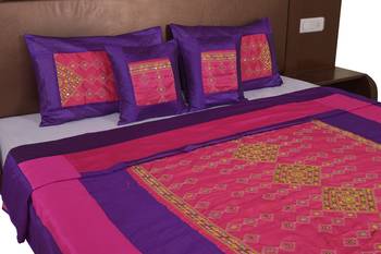Polysilk Rajwada Mirror work Bed Cover Set 4