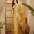 mustard yellow chocolate art silk embroidered saree with belt sequence work designer festive saree