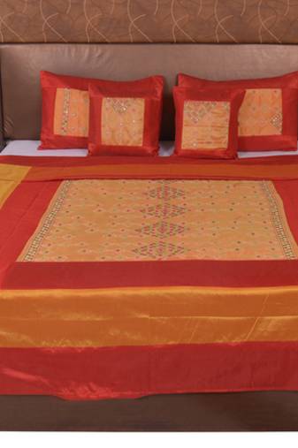 Polysilk Rajwada Mirror work Bed Cover Set
