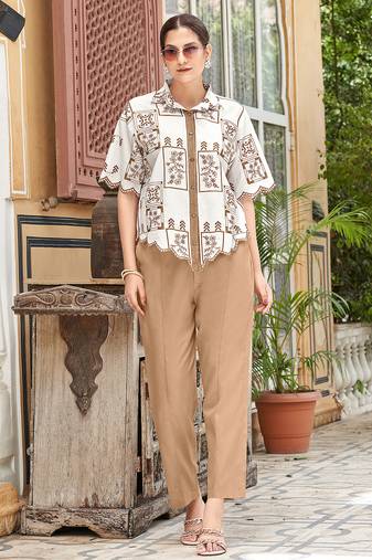 Embroidered Pure Cotton Shirt With Trousers Co-ords