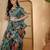 Teal linen zari digital print saree with belt fancy multicolour print zari border festive saree