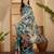Teal linen zari digital print saree with belt fancy multicolour print zari border festive saree
